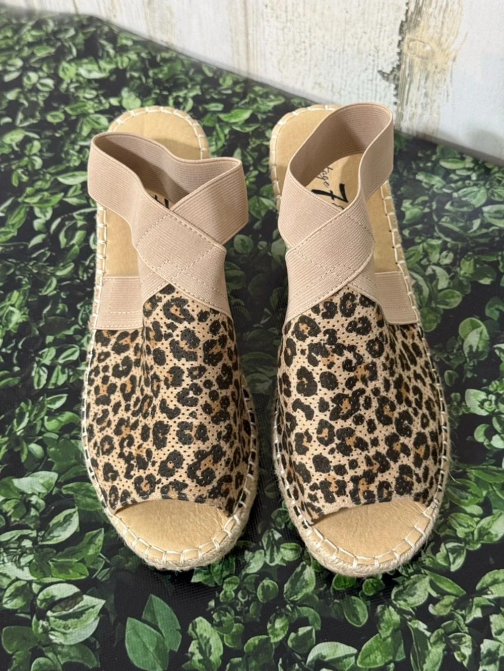 Leopard Print Espadrille Wedge Sandals - Beige